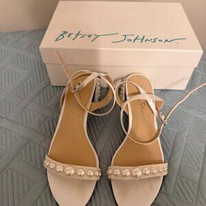 Betsey Johnson White Pearl Embellished Ankle Strap Heels